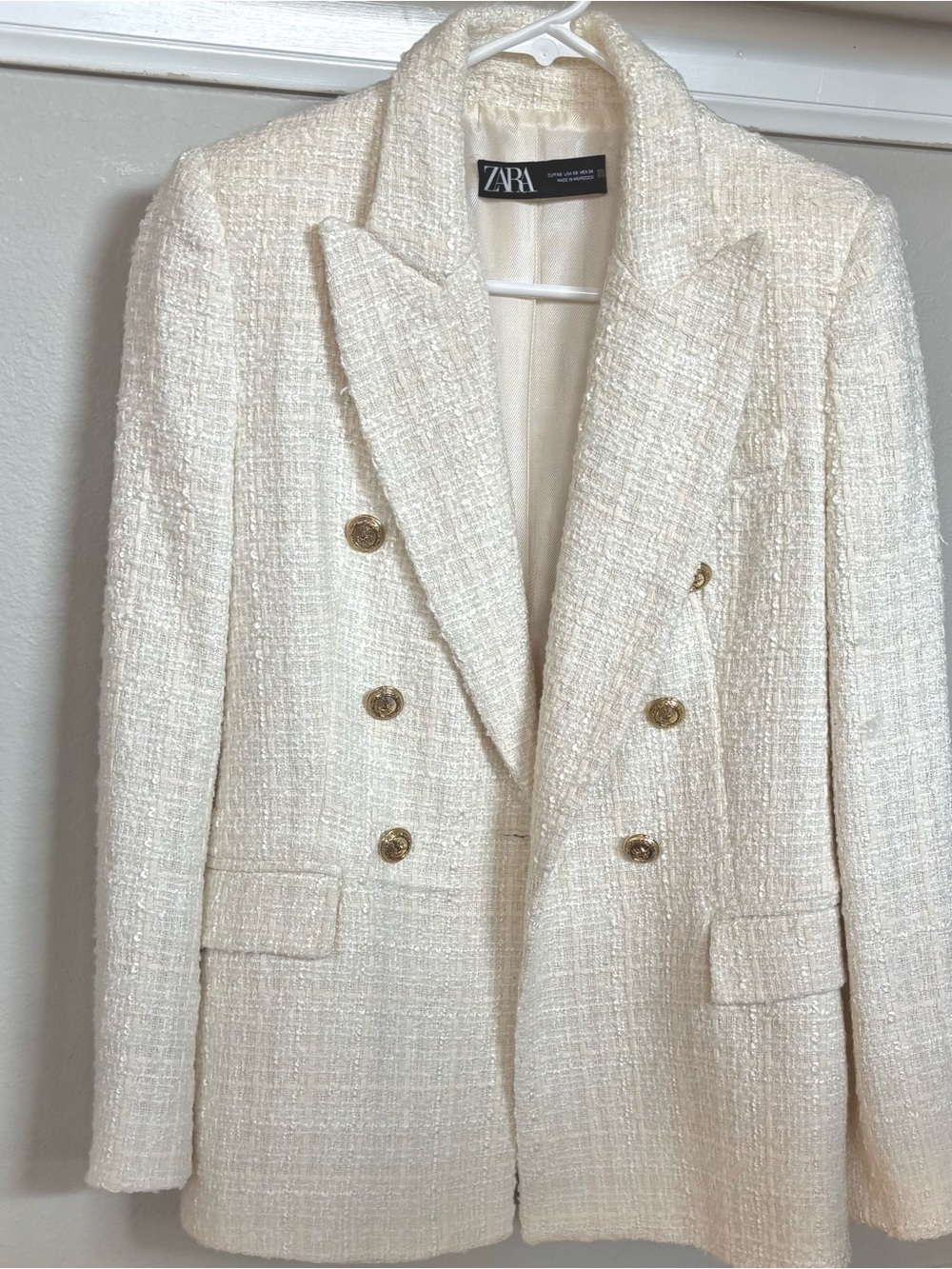 ZARA Twill Blazer Jacket in White Size XS